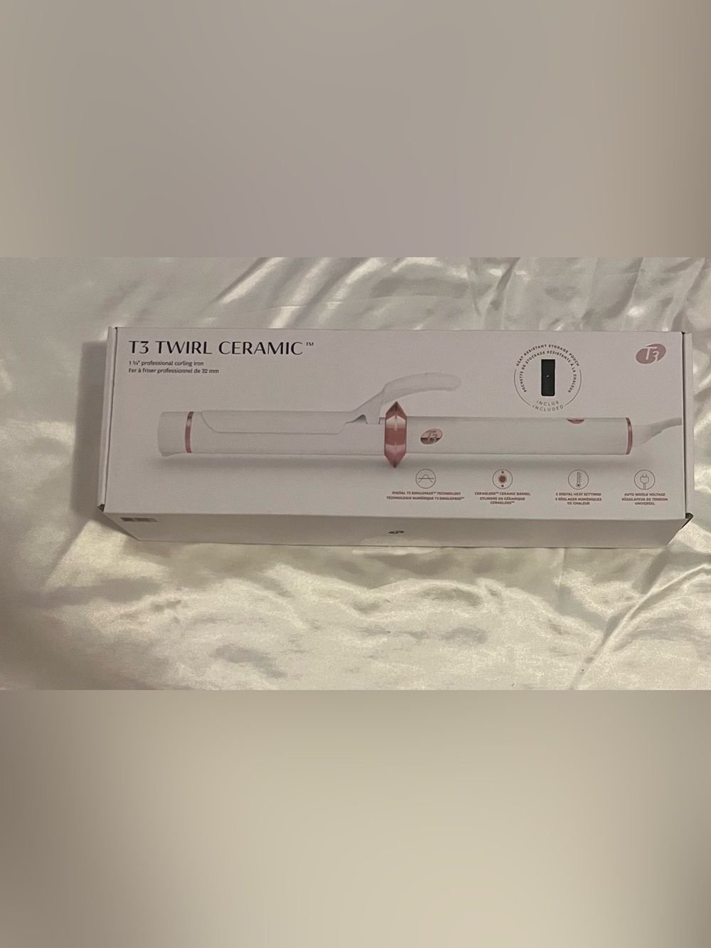 T3 Twirl Ceramic Curling Iron 1 1/4 inch barrel- White with Rose Gold Accents